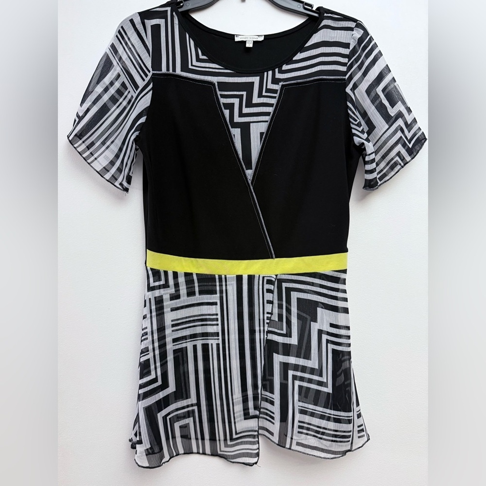 Vivian Wong Black and White Flutter Sleeve Sheath Mini Dress